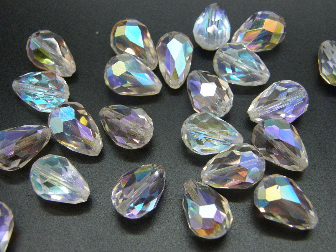 Teardrop AB Crystal Faceted Beads Center Drilled 15mm X 10mm Etsy