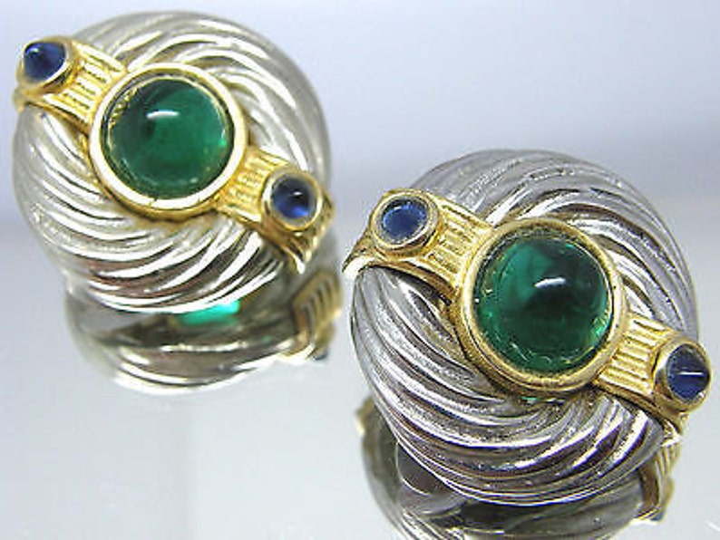 Clip On Earrings 80/'s Maresco Gripoix Glass Silver Gold Tone Molded Cable Design teamvintageusa ecochic team