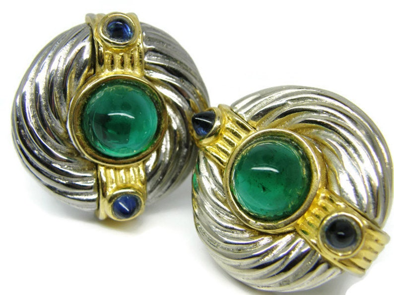 Clip On Earrings 80/'s Maresco Gripoix Glass Silver Gold Tone Molded Cable Design teamvintageusa ecochic team