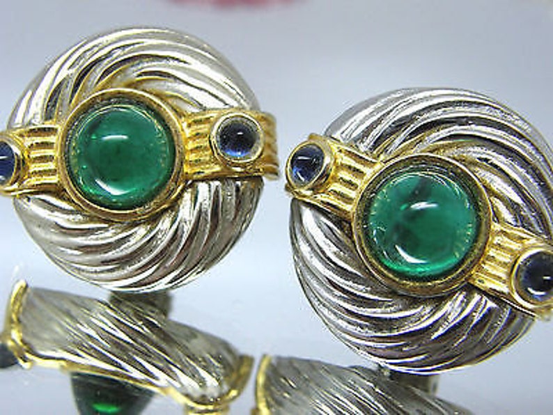 Clip On Earrings 80/'s Maresco Gripoix Glass Silver Gold Tone Molded Cable Design teamvintageusa ecochic team