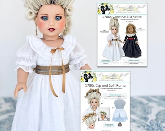 PATTERN BUNDLE - 1780s Chemise à la Reine Pattern & 1780s Cap and Split Rump for 18" Dolls, Includes Instructions and Printable Patterns