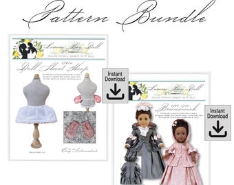 PATTERN BUNDLE 1760-80 Brunswick Gown & Short Hoop (+Hip Pads and Pockets!) Patterns for 18" Dolls (PDF Digital Download)