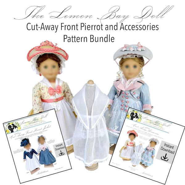 SCHNITTMUSTER-SET 1780s Cut-Away Front Jacke & Accessoires für 18"-Puppen (PDF Digital Download)