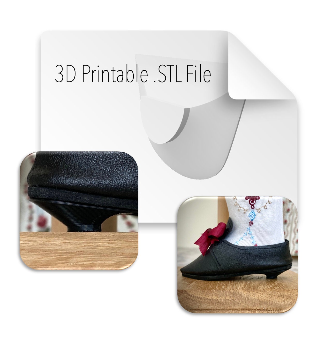 Archivo de impresión 3D para tacones de zapatos de muñeca de 18 pulgadas, como los que se fabrican para muñecas de 18 pulgadas. Nota: NO es un ELEMENTO FÍSICO.