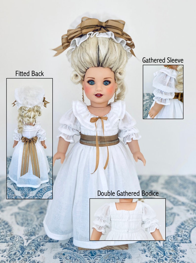 PATTERN 1780s Chemise à la Reine Pattern for 18 Dolls, Includes Instructions and Printable Pattern for Gown, Petticoat, and Neck Ruffle image 5