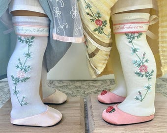 2026 Limited Edition "I Shall Take No Tea" EMBROIDERED STOCKINGS and GARTERS for 18" dolls