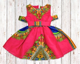 SALE!!! Size 1-2 years, Girls African Dashiki Dress in Pink,  Ankara Party Little Girls Dress