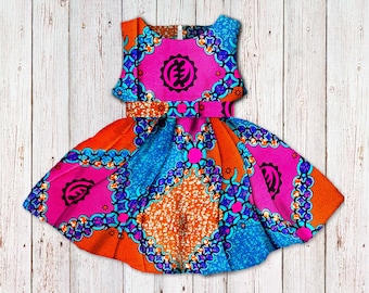 Girl's African Print Dress, Ankara Special Occasion Dress, Wax Print Flower Girl Gown