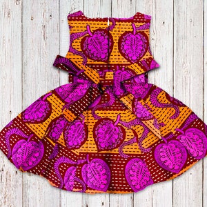Girl's African Print Dress, Orange Ankara Special Occasion Dress, Wax Print Flower Girl Gown image 3
