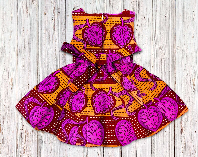 Girl's African Print Dress, Orange Ankara Special Occasion Dress, Wax Print Flower Girl Gown image 3