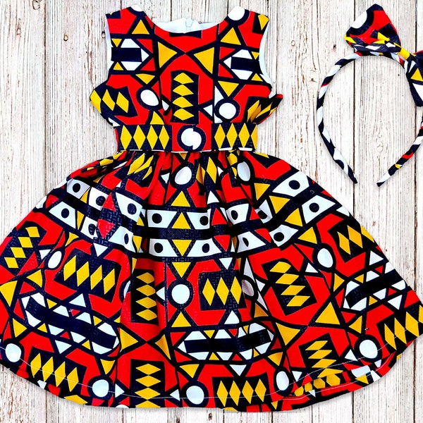SALE!!! SALE!!! Girl's African Print Dress, Headband Included, Ankara Special Occasion Dress, Wax Print Flower Girl Gown