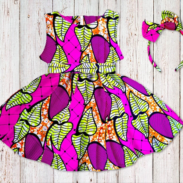 Girl's African Print Dress, Orange Ankara Special Occasion Dress, Wax Print Flower Girl Gown