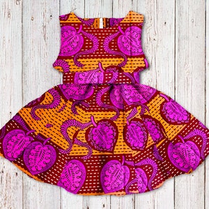 Girl's African Print Dress, Orange Ankara Special Occasion Dress, Wax Print Flower Girl Gown image 2