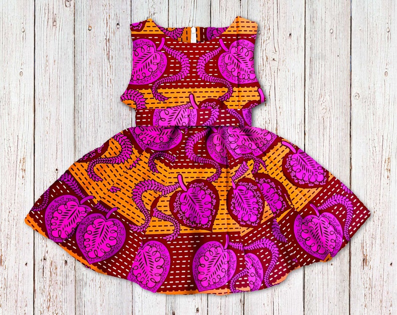 Girl's African Print Dress, Orange Ankara Special Occasion Dress, Wax Print Flower Girl Gown image 2