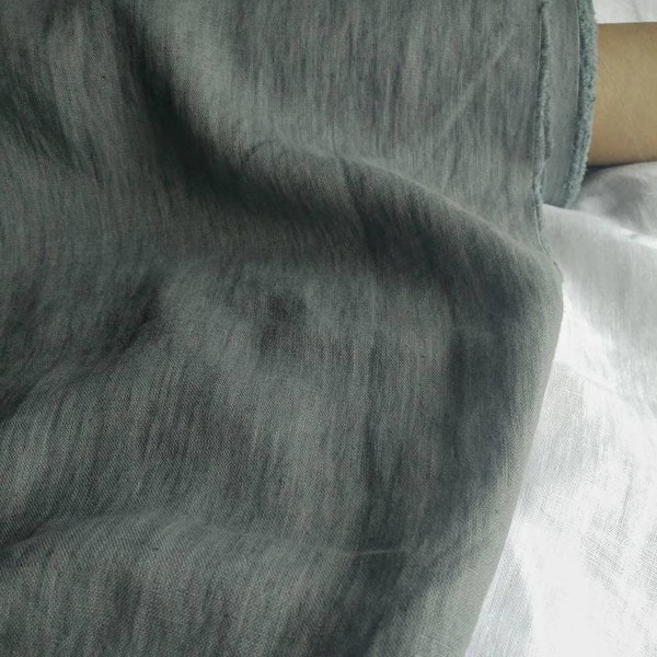 Mid grey (leggermente verdastro) ammorbidito tessuto di lino puro lino peso medio Uk store Inghilterra