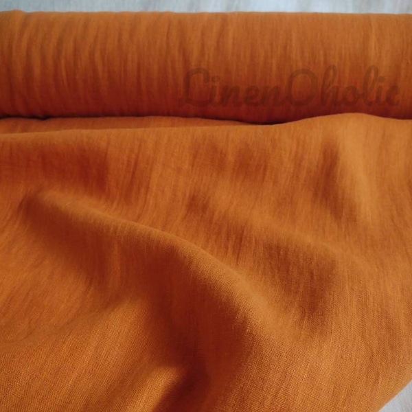 Bränt orange mjukt linnetyg 210 g/m2 Storbritannien butikstvättat mjukt lin medeltjocklek