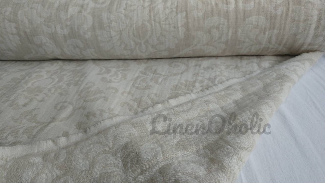 UK Store Heavy Weight Cream-natur Floral Softened Linen Fabric 250g/m2 ...