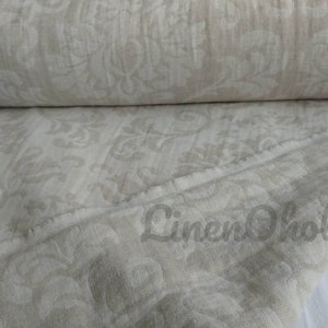 UK store Heavy weight Cream-Natur Floral softened linen fabric 250g/m2 flax