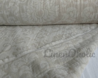 UK store Heavy weight Cream-Natur Floral softened linen fabric 250g/m2 flax