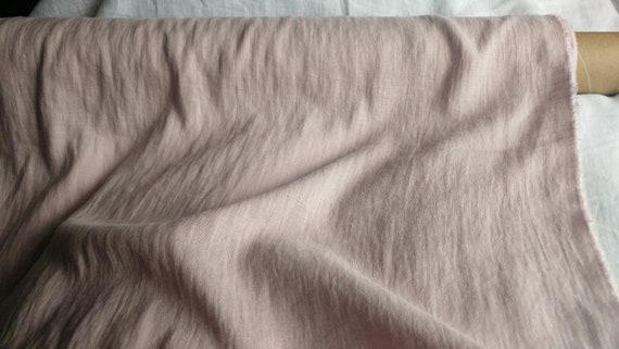 Dusty/Smokey pink softened pure linen fabric flax medium weight natural