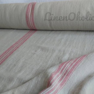 UK store Heavy weight 350g/m2 Upholstery linen French design Grain Sack Red stripes softened linen fabric