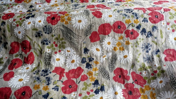UK Poppy field washed softened linen fabric flax natural