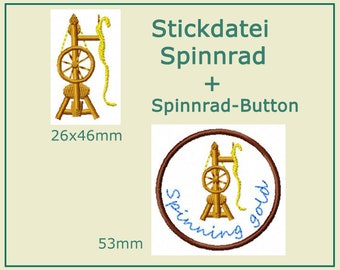 Stickdatei Spinnrad Button