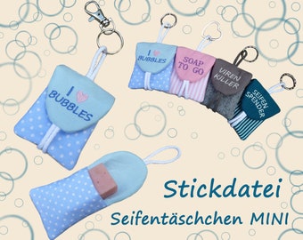 Stickdatei ITH Seifentäschchen Mini  70x130 Tasche Seife - Anleitung auf deutsch