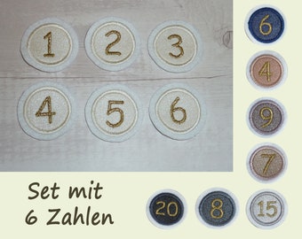 Zahlen Set Button Zahl Glitzer 38mm 6 Stück Geburtstag Applikation Aufnäher 8 verschiedene Farben