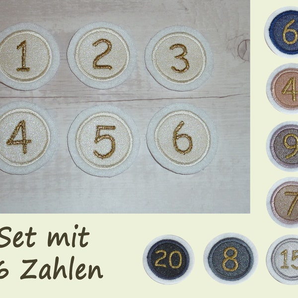 Zahlen Set Button Zahl Glitzer 38mm 6 Stück Geburtstag Applikation Aufnäher 8 verschiedene Farben