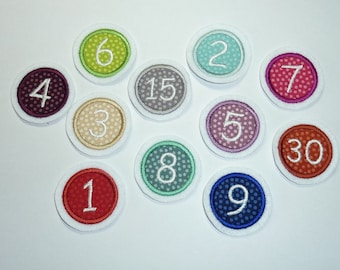 Button Zahl Geburtstag 38mm Applikation Aufnäher 11 verschiedene Farben