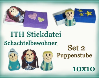 ITH Stickdatei - Puppen Schachtelbewohner 10x10 Anleitung in Deutsch