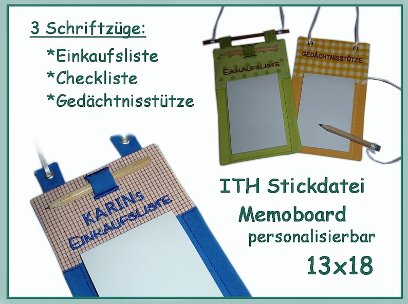 Stickdatei ITH Memoboard personalisierbar 13x18 Anleitung in Deutsch Bild 1