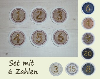 Zahlen Set Button Zahl Glitzer 55mm 6 Stück Geburtstag Applikation Aufnäher 8 verschiedene Farben