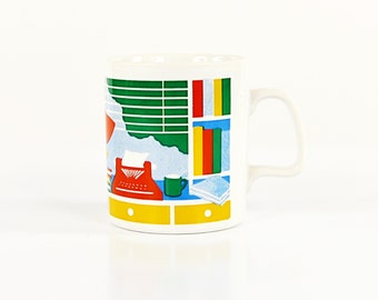 Vintage 80s Modern Kiln Craft Staffordshire England Colorful Home Office Coffee Tea Mug Cup