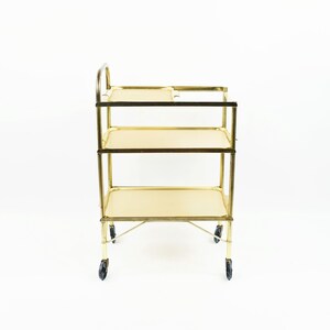 Vintage 50s 60s Mid Century Gold Aluminum Metal Folding Serving Tiered Tray Bar Cart Storage Shelf