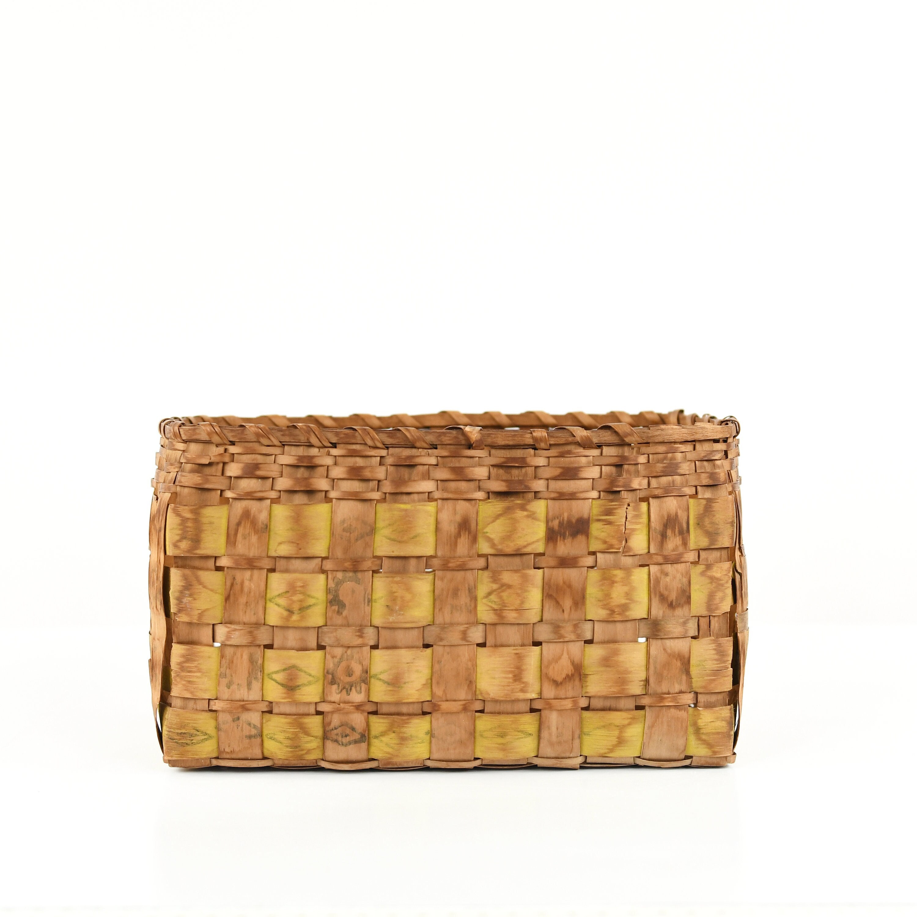Vintage 20s 30s Antique Native American Split Wood Potato Stamp Rustic Rectangle Woven Basket