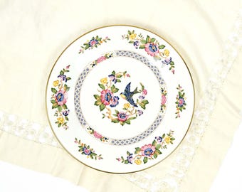 Vintage Aynsley Capistrano Bird + Floral White English Bone China Dinner Plate