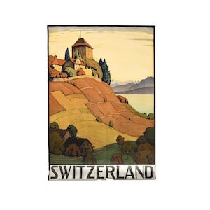 Cartel publicitario de viaje antiguo del castillo de Heidegg, Suiza, EE. UU., década de 1900
