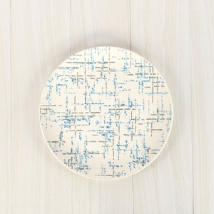 Vintage 60s Homer Laughlin Blue + Grey Hatched Marked Abstract Pattern Platter Chop Plate