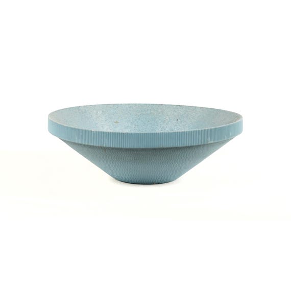 Vintage 80s Gregory Van Pelt Flute Blue Corrugated Cardboard Vessel Bowl