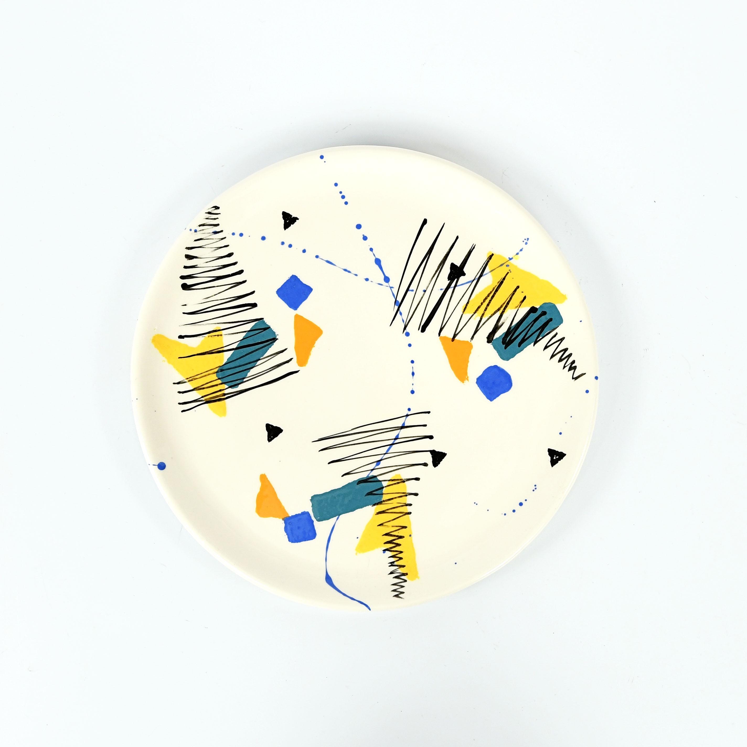 Vintage 80s Postmodern Memphis Style Abstract Art Geomatic Art Wall Plate