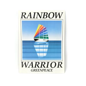Póster publicitario vintage de Greenpeace Rainbow Warrior, de cartulina serigrafiada, de los años 70 y 80, para pared