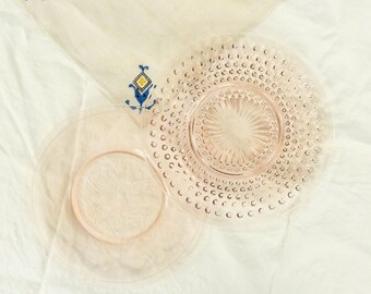 Vintage 30s Anchor Hocking Pink Hobnail Cathedral Pattern Luncheon Plates