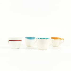Vintage 70s Jackon Buffalo China Restaurant Ware Blue Orange Coffee Mugs Cups
