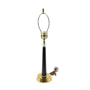 Vintage 60s 70s Dark Black Wood + Gold Mid Century Modern Table Lamp Light