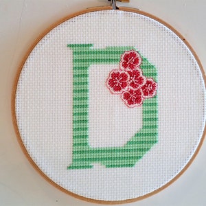 Custom 7 in. (Dianthus) Nursery Decor / Children's Wall Art / Alphabet Nursery / Cross Stitch