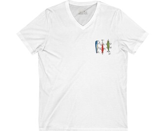 Colorful Fish Graphic V-Neck Tee, Unisex Casual Shirt, Summer Outfit, Gift for Fishermen, Beachwear, Fun Art Tee
