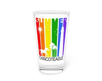 Retro Chincoteague Summer Glass, 16oz - Colorful, Fun Drinkware for Beach Lovers, Party Favors, Gifts, Coastal Decor
