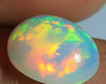 2.80 Cts Authentic Ethiopian Opal Gemstone - Oval Shape Opal Gems - Welo Shiny Rainbow Flashy Stone - 12x9.5x5.5mm Ethiopian Opal Cabochon